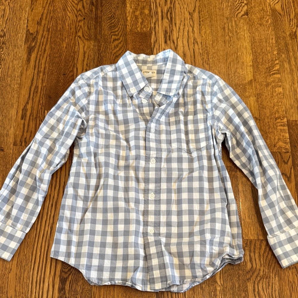 Crewcuts Kids Light Blue and White Checkered Button Down Shirt Size 4-5